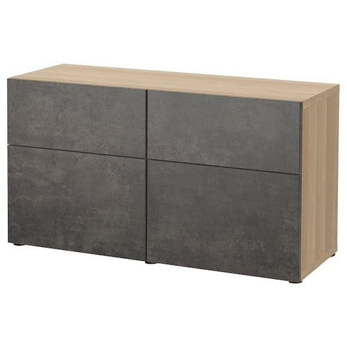 BESTÅ - Storage combination w doors/drawers, white stained oak effect Kallviken/dark grey concrete effect, 120x42x65 cm