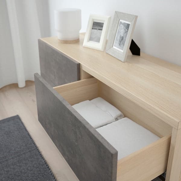 Ikea BESTÅ - Storage combination w doors/drawers, white stained oak effect Kallviken/dark grey concrete effect, 120x42x65 cm