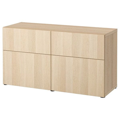 BESTÅ - Storage combination w doors/drawers, white stained oak effect/Lappviken white stained oak effect, 120x42x65 cm