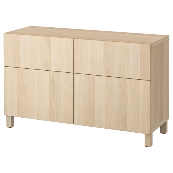 BESTÅ - Storage combination w doors/drawers, white stained oak effect/Lappviken/Stubbarp white stained oak effect, 120x42x74 cm - best price from Maltashopper.com 69412598