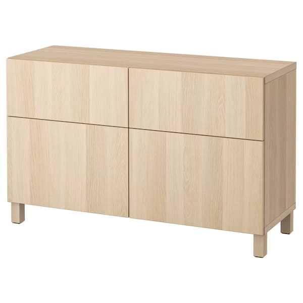 Ikea BESTÅ - Storage combination w doors/drawers, white stained oak effect/Lappviken/Stubbarp white stained oak effect, 120x42x74 cm