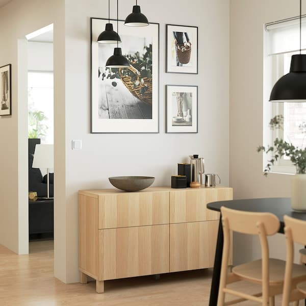 Ikea BESTÅ - Storage combination w doors/drawers, white stained oak effect/Lappviken/Stubbarp white stained oak effect, 120x42x74 cm