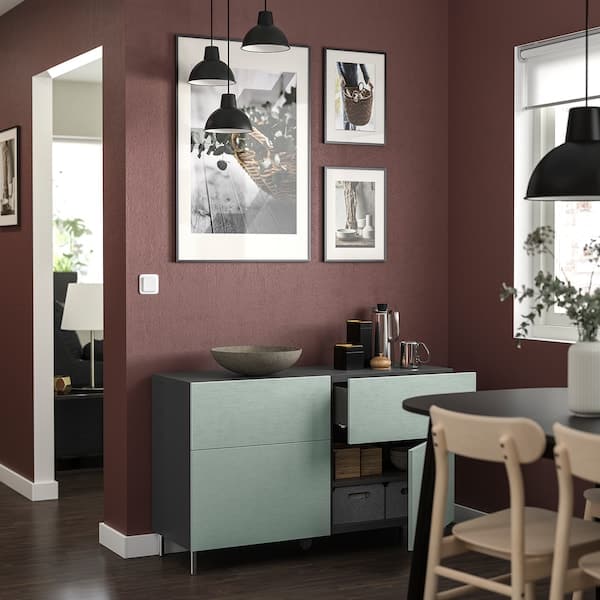 BESTÅ - Storage combination w doors/drawers, dark grey/Hjortviken/Ösarp pale grey-green, 120x42x74 cm - best price from Maltashopper.com 59556318