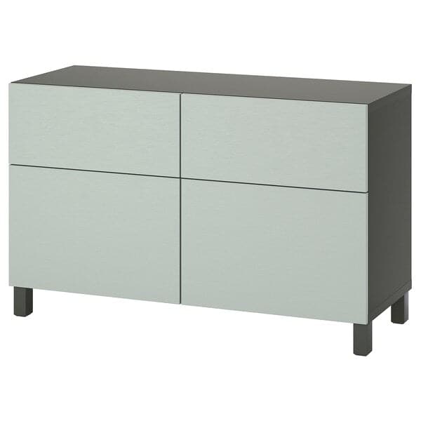 Ikea BESTÅ - Storage combination w doors/drawers, dark grey/Hjortviken/Stubbarp pale grey-green, 120x42x74 cm