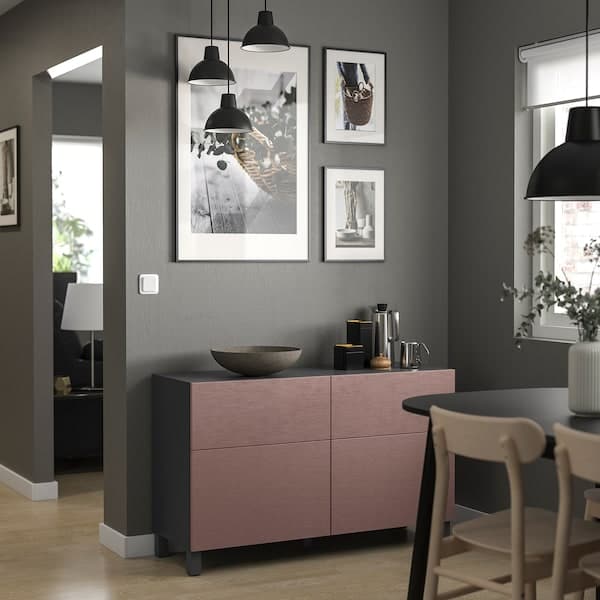 BESTÅ - Combination + doors/drawers, dark grey/Hjortviken/Stubbarp brown, , - best price from Maltashopper.com 09556170