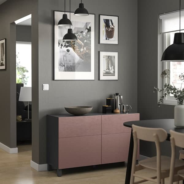 Ikea BESTÅ - Combination + doors/drawers, dark grey/Hjortviken/Stubbarp brown, ,