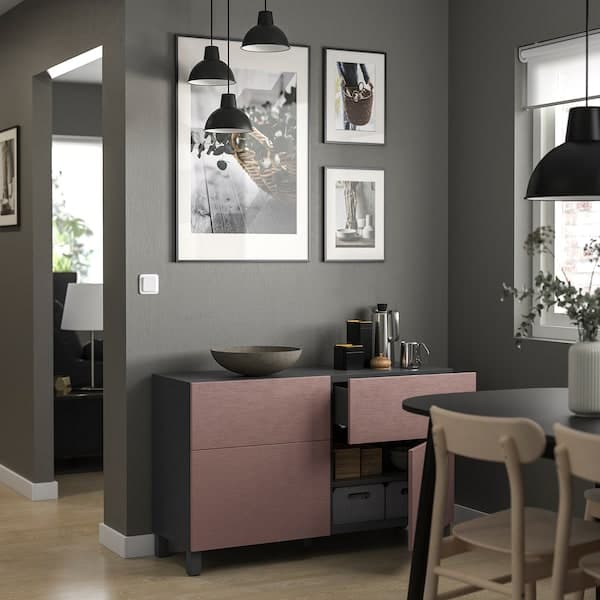 Ikea BESTÅ - Combination + doors/drawers, dark grey/Hjortviken/Stubbarp brown, ,