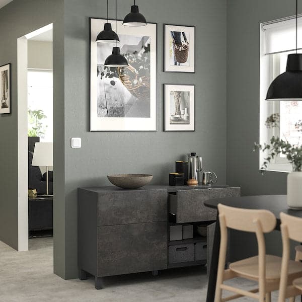 BESTÅ - Storage combination w doors/drawers, dark grey Kallviken/Stubbarp/dark grey concrete effect, 120x42x65 cm - best price from Maltashopper.com 89556166