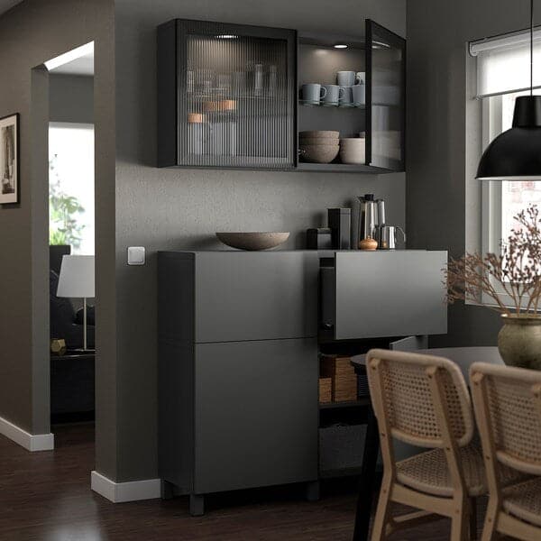 BESTÅ - Storage combination w doors/drawers, dark grey Lappviken/Stubbarp/Fällsvik anthracite, 120x42x213 cm - best price from Maltashopper.com 59508134