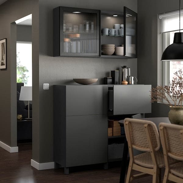 BESTÅ - Storage combination w doors/drawers, dark grey Lappviken/Stubbarp/Fällsvik anthracite, 120x42x213 cm - best price from Maltashopper.com 59555823