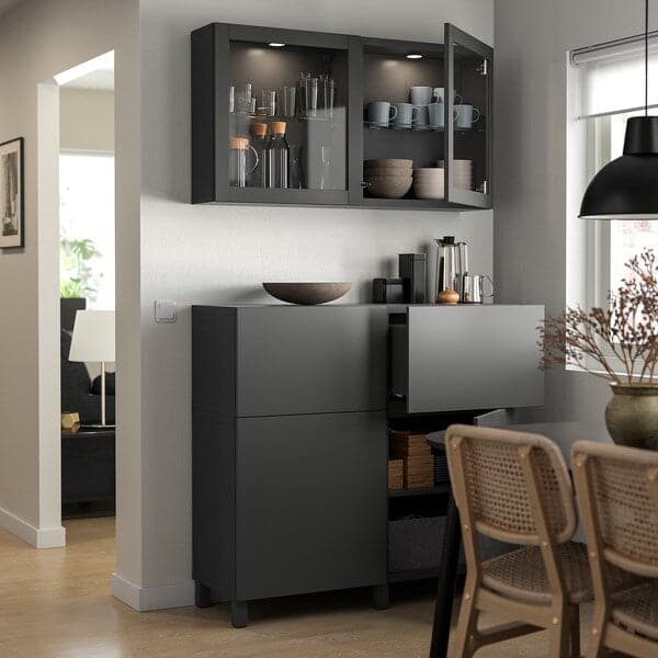 BESTÅ - Storage combination w doors/drawers, dark grey Lappviken/Stubbarp/Sindvik dark grey, 120x42x213 cm - best price from Maltashopper.com 09555825