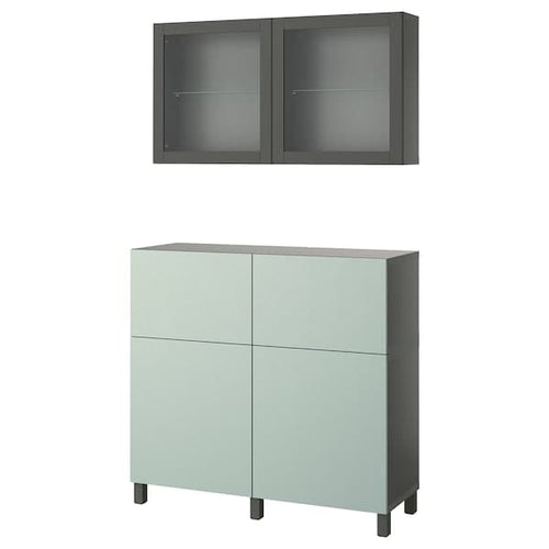 BESTÅ storage combination w doors/drawers, dark grey Sindvik/Stubbarp/Hjortviken pale grey-green, 120x42x213 cm