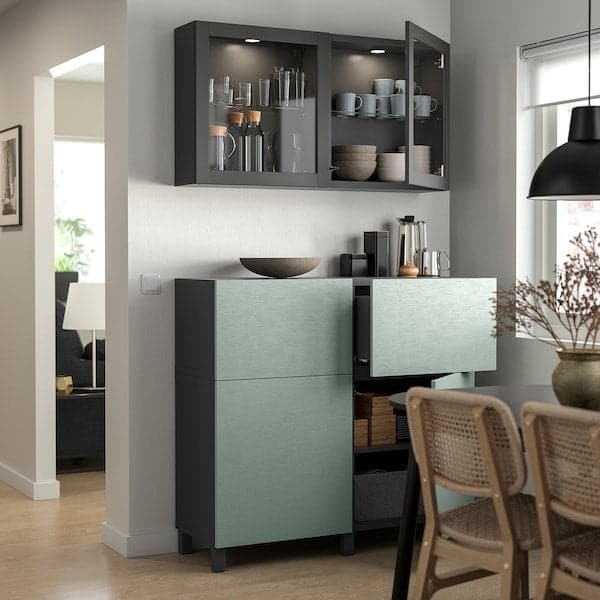 BESTÅ - Storage combination w doors/drawers, dark grey Sindvik/Stubbarp/Hjortviken pale grey-green, 120x42x213 cm - best price from Maltashopper.com 29555829