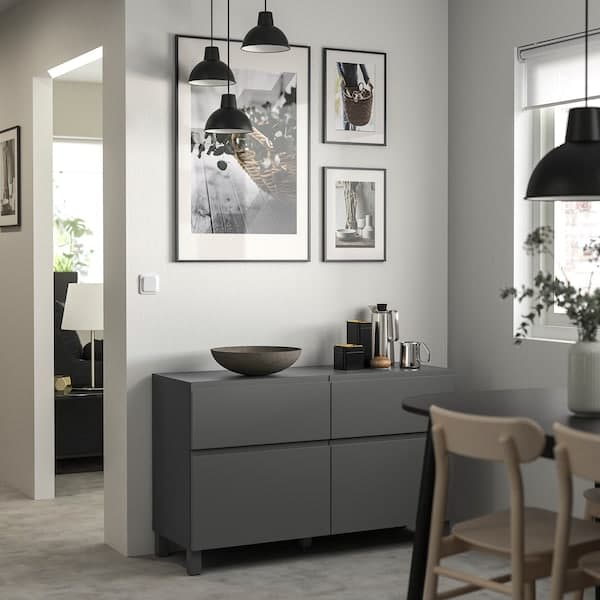 Ikea BESTÅ - Storage combination w doors/drawers, dark grey/Västerviken/Stubbarp dark grey, 120x42x74 cm