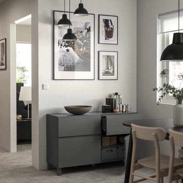 Ikea BESTÅ - Storage combination w doors/drawers, dark grey/Västerviken/Stubbarp dark grey, 120x42x74 cm