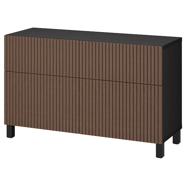 BESTÅ - Storage combination w doors/drawers, black-brown Björköviken/Stubbarp/brown stained oak veneer, 120x42x74 cm - best price from Maltashopper.com 59421522