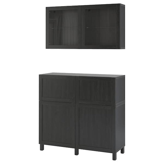 Ikea BESTÅ - Combination + doors/drawers, brown-black/Hanviken/Stubbarp transparent glass brown-black, 120x42x213 cm , 120x42x213 cm