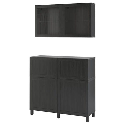 BESTÅ - Combination + doors/drawers, brown-black/Hanviken/Stubbarp transparent glass brown-black, 120x42x213 cm , 120x42x213 cm
