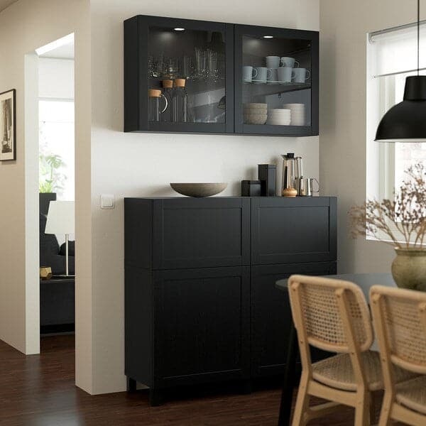 Ikea BESTÅ - Combination + doors/drawers, brown-black/Hanviken/Stubbarp transparent glass brown-black, 120x42x213 cm , 120x42x213 cm
