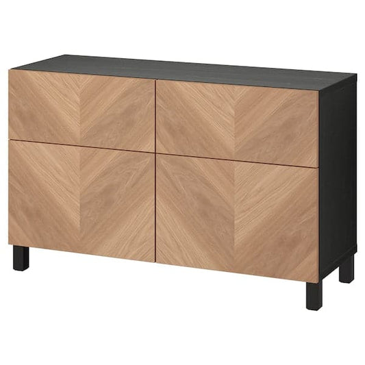 Ikea BESTÅ - Storage combination w doors/drawers, black-brown/Hedeviken/Stubbarp oak veneer, 120x42x74 cm
