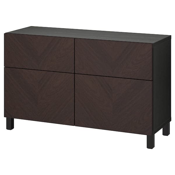 BESTÅ - Storage combination w doors/drawers, black-brown Hedeviken/Stubbarp/dark brown stained oak veneer, 120x42x74 cm - best price from Maltashopper.com 79440223