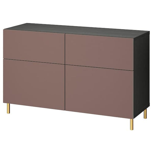 BESTÅ Combination + doors / drawers, black-brown / Hjortviken / Ösarp brown,120x42x74 cm