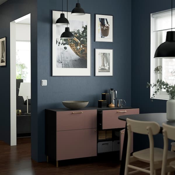 Ikea BESTÅ Combination + doors / drawers, black-brown / Hjortviken / Ösarp brown,120x42x74 cm