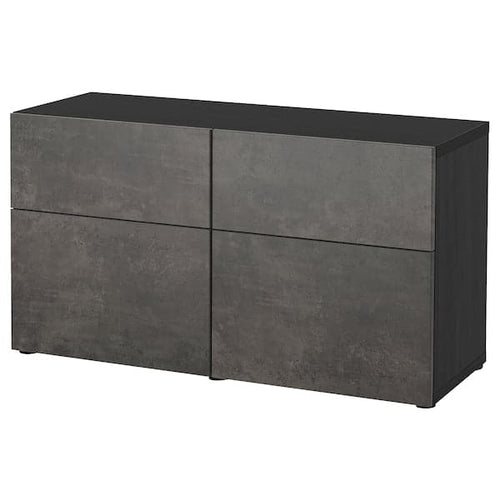 BESTÅ - Storage combination w doors/drawers, black-brown Kallviken/dark grey concrete effect, 120x42x65 cm