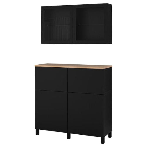 BESTÅ - Storage combination w doors/drawers, black-brown Lappviken/Sindvik/Stubbarp black-brown clear glass, 120x42x240 cm