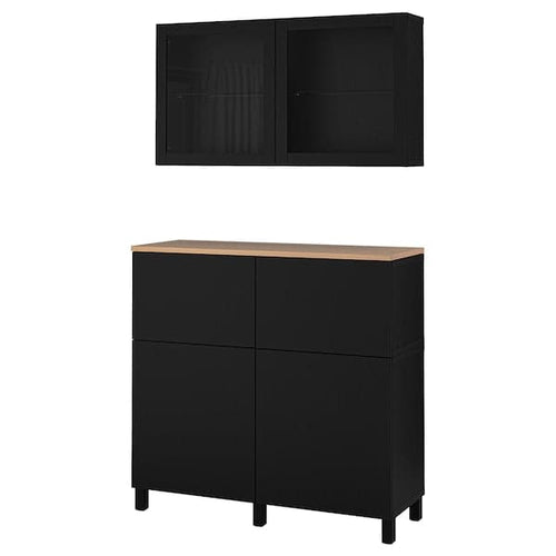 BESTÅ storage combination w doors/drawers, black-brown Lappviken/Sindvik/Stubbarp black-brown clear glass, 120x42x240 cm