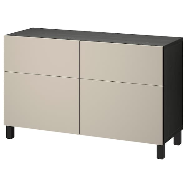 Ikea BESTÅ - Storage combination w doors/drawers, black-brown/Lappviken/Stubbarp light grey-beige, 120x42x74 cm