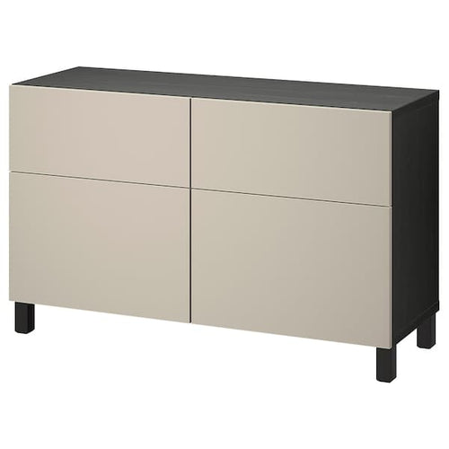 BESTÅ - Storage combination w doors/drawers, black-brown/Lappviken/Stubbarp light grey-beige, 120x42x74 cm