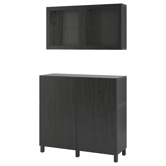 Ikea BESTÅ - Storage combination w doors/drawers, black-brown/Lappviken/Stubbarp black-brown clear glass, 120x42x213 cm