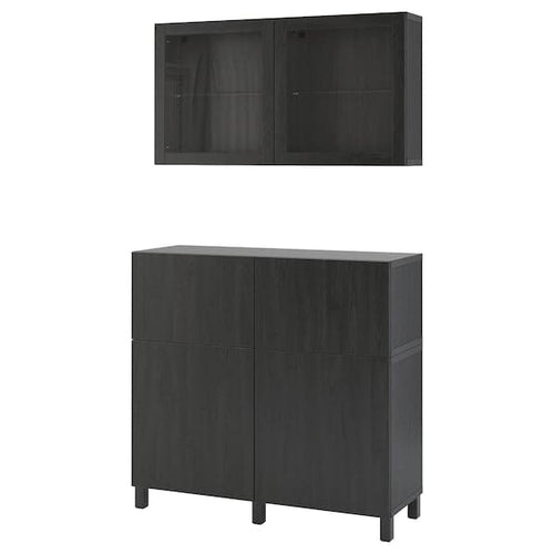 BESTÅ - Storage combination w doors/drawers, black-brown/Lappviken/Stubbarp black-brown clear glass, 120x42x213 cm