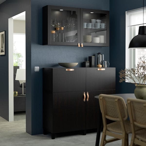 BESTÅ - Storage combination w doors/drawers, black-brown/Lappviken/Stubbarp black-brown clear glass, 120x42x213 cm - best price from Maltashopper.com 09412493