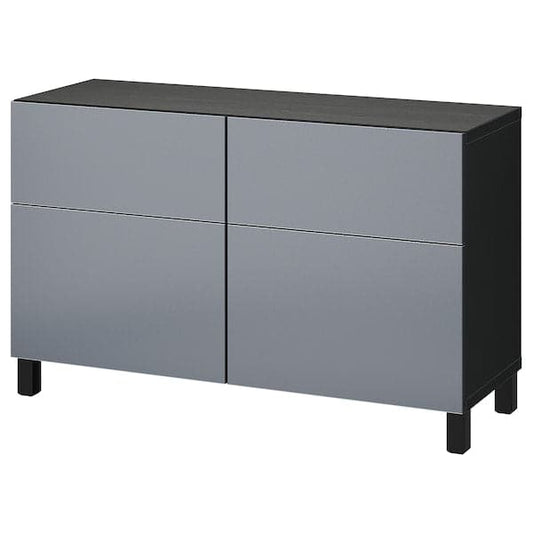 Ikea BESTÅ - Storage combination w doors/drawers, black-brown/Riksviken/Stubbarp brushed dark pewter effect, 120x42x74 cm