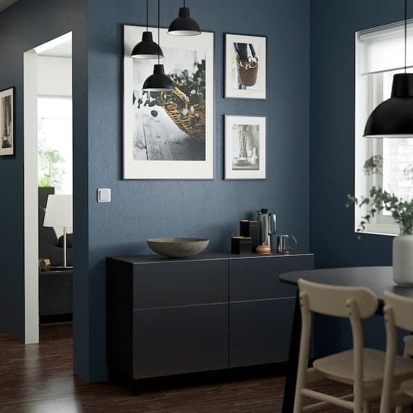Ikea BESTÅ - Storage combination w doors/drawers, black-brown/Riksviken/Stubbarp brushed dark pewter effect, 120x42x74 cm