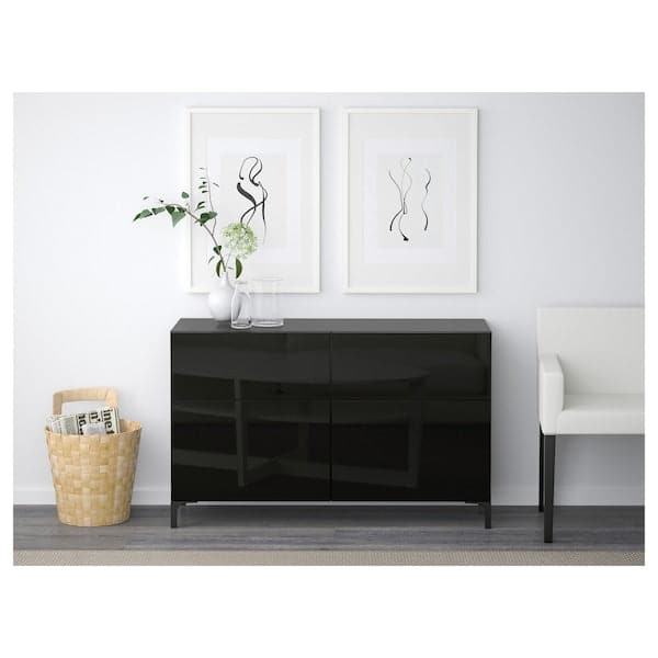 Ikea BESTÅ - Storage combination w doors/drawers, black-brown/Selsviken high-gloss/black, 120x42x74 cm