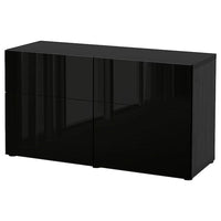 BESTÅ - Storage combination w doors/drawers, black-brown/Selsviken high-gloss/black, 120x42x65 cm - best price from Maltashopper.com 59412626