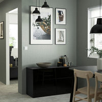 BESTÅ - Storage combination w doors/drawers, black-brown/Selsviken high-gloss/black, 120x42x65 cm - best price from Maltashopper.com 59412626