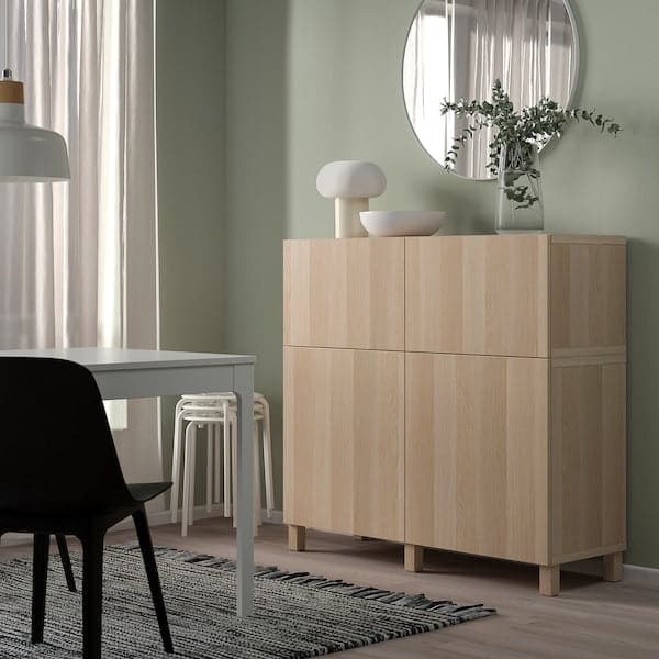 Ikea BESTÅ - Storage combination w doors/drawers, white stained oak effect/Lappviken/Stubbarp, 120x42x112 cm