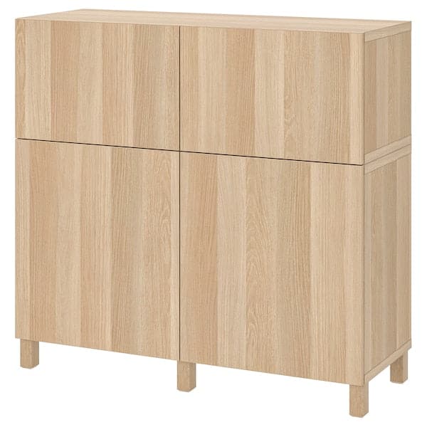 Ikea BESTÅ - Storage combination w doors/drawers, white stained oak effect/Lappviken/Stubbarp, 120x42x112 cm