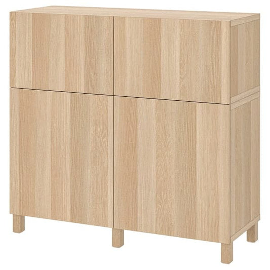 BESTÅ - Storage combination w doors/drawers, white stained oak effect/Lappviken/Stubbarp, 120x42x112 cm - best price from Maltashopper.com 29481843