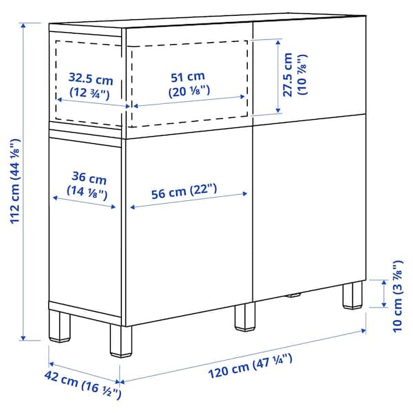 BESTÅ - Storage combination w doors/drawers, white stained oak effect/Lappviken/Stubbarp, 120x42x112 cm - best price from Maltashopper.com 09480811
