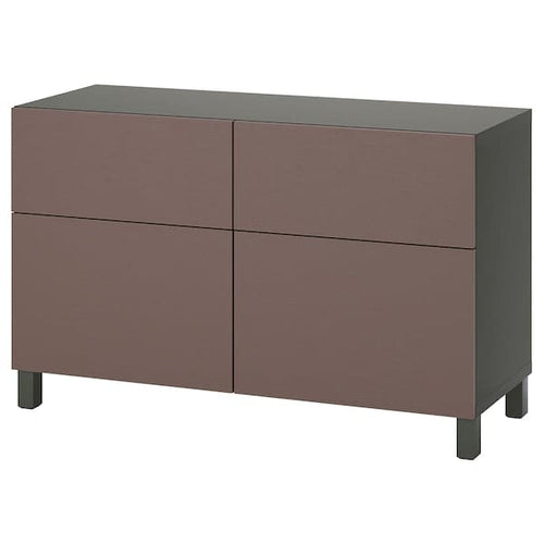 BESTÅ storage combination w doors/drawers, dark grey/Hjortviken/Stubbarp brown, 120x42x74 cm