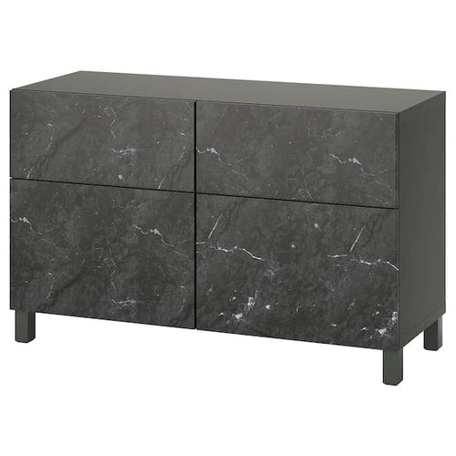 BESTÅ storage combination w doors/drawers, dark grey Bergsviken/Stubbarp/black marble effect, 120x42x74 cm