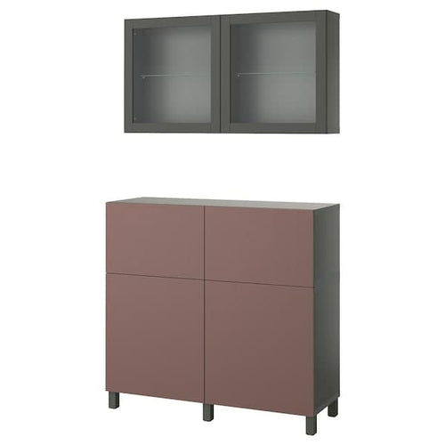 BESTÅ storage combination w doors/drawers, brown Hjortviken/Stubbarp/Sindvik dark grey, 120x42x213 cm