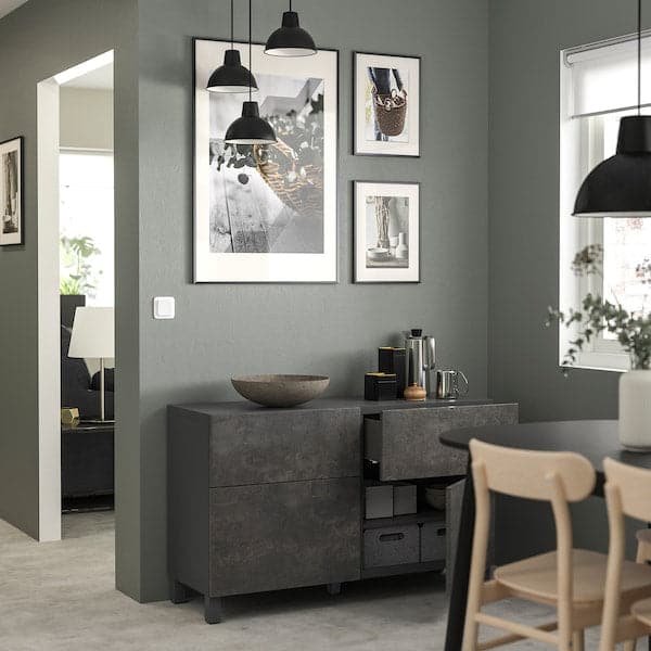 Ikea BESTÅ - Storage combination w doors/drawers, dark grey Kallviken/Stubbarp/dark grey concrete effect, 120x42x74 cm