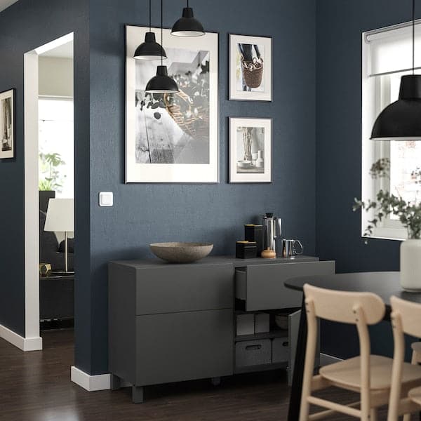 Ikea BESTÅ - Storage combination w doors/drawers, dark grey/Lappviken/Stubbarp dark grey, 120x42x74 cm