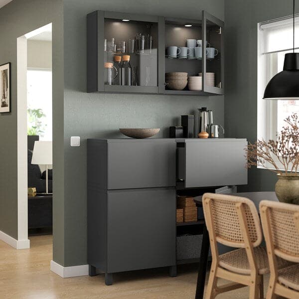 Ikea BESTÅ - Storage combination w doors/drawers, dark grey Västerviken/Sindvik dark grey, 120x42x213 cm